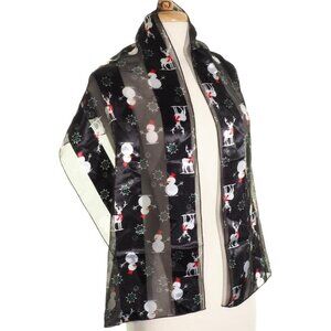 Women Neck Scarf Snowman Reindeer Sheer Stripe Black White Red Rectangle 59 x 13
